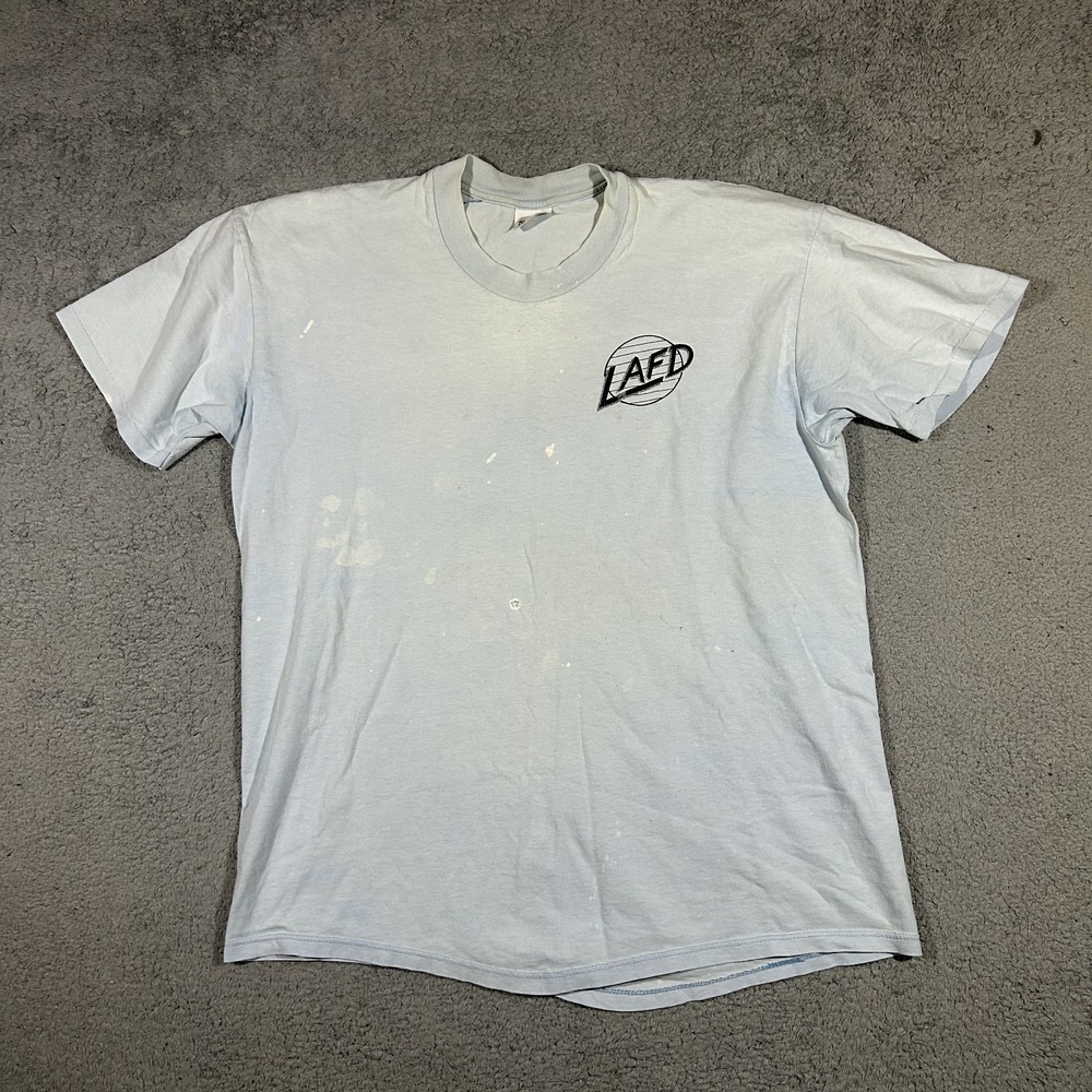 Vintage Shirt "LAFD" Logo Short Sleeve Light Blue T Shirt Men's XL #2522